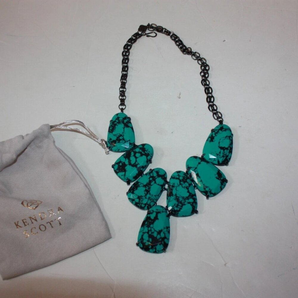 Kendra Scott Harlow Necklace Variegated Teal Magnesite Gunmetal